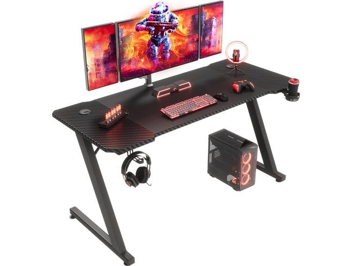 Plateau de jeu Devoko, 140x60 cm, avec cadre en Z, support pour casque, support pour ordinateur, support pour PC, plateau de jeu ergonomique