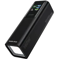 Mobile Origin 30000 mAh TFT Display & Flashlight PowerBank PB17 - 2x USB-C + USB-A (30000 mAh, 165 W), Powerbank, Grau
