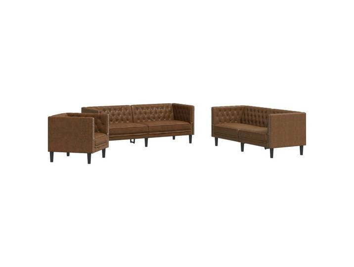 vidaXL Sofa 3-tlg. Chesterfield-Sofa-Set Braun Kunstleder Wildleder-Optik