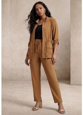 Plus Size Women's 2-Piece Stretch Knit Cargo Set by The London Collection in Brown Maple (Size 1X)