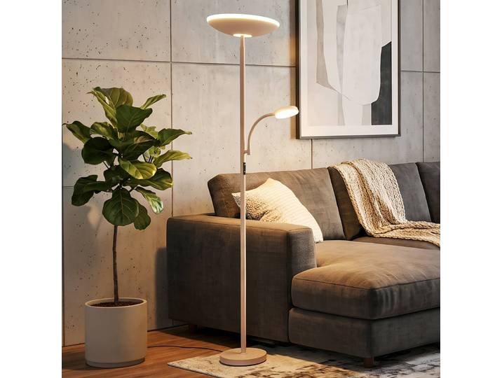 Briloner Stehlampe Sira, dimmbar, creme / amber, für Arbeitszimmer / Büro, Metall, Modern