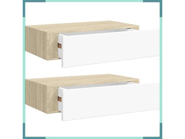 FHE Étagères à tiroir murales 2 pcs Chêne - MDF - Intérieur - Salon - Blanc - 40x23 5x10cm - 40x23 cm - 2 étagères