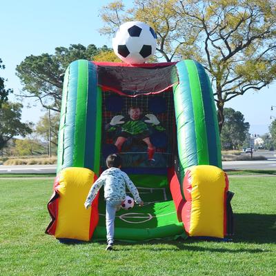 HeroKiddo JumpOrange Soccer Target Game Inflatable for Kids and Adults (with Blower and Foam Ball) - 14'L x 9'W x 12'H