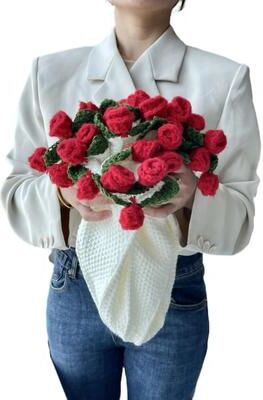 Uplifted Finds Rose Bouquet Crochet Blanket Handmade Soft Acrylic Throw diameter: 80 Cm 31.5 In
