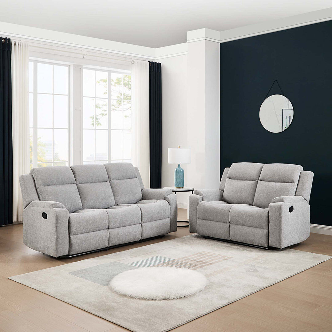 Brayden Studio Orka 2+3 Seater Fabric Manual Recliner Living Room Sets Set Blue Grey 2