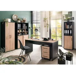 Büromöbel Set Arbeitszimmermöbel Set in Schwarz und modernem Design (siebenteilig)