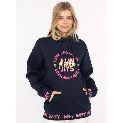 Hoodie ZWILLINGSHERZ "Always Positive", Damen, Gr. L/XL, marine, Sweatware, Obermaterial: 50% Baumwolle, 50% Polyester, normal normal, ohne Ausschnitt, angesetztes Bündchen, Sweatshirts Hoodie, Kapuze, Stickerei, Fronttasche, Bündchen-Schriftzug,...