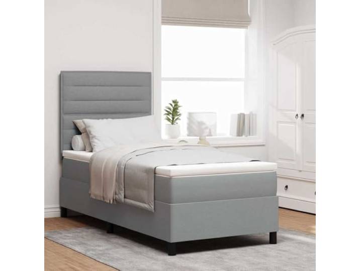Stoffbezug Kiefernholz Mittelhart Matratze Modernes Boxspringbett Hellgrau Boxspringbett mit Matratze Hellgrau 100x200 cm Stoff Bett mit Kopfteil Lattenrost Taschenfederkern Komfort Liegefläche
