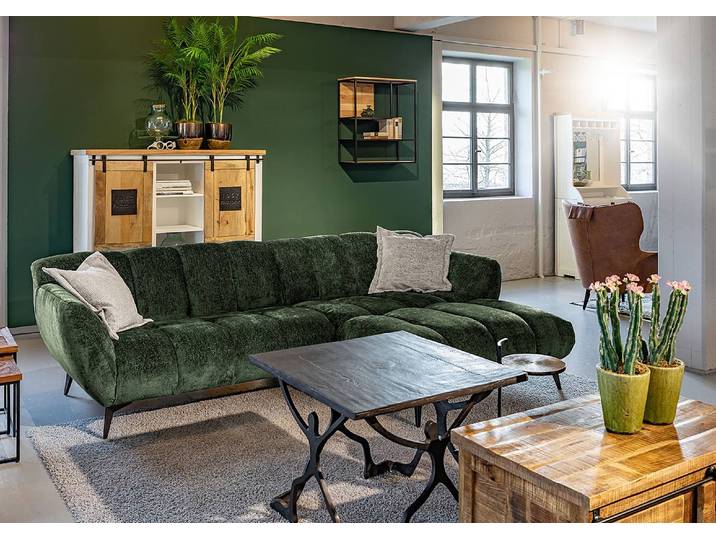 Ecksofa Caravela Grün Flachgewebe Florin 280 x 84 x 170cm Ottomane davorstehend rechts Modern