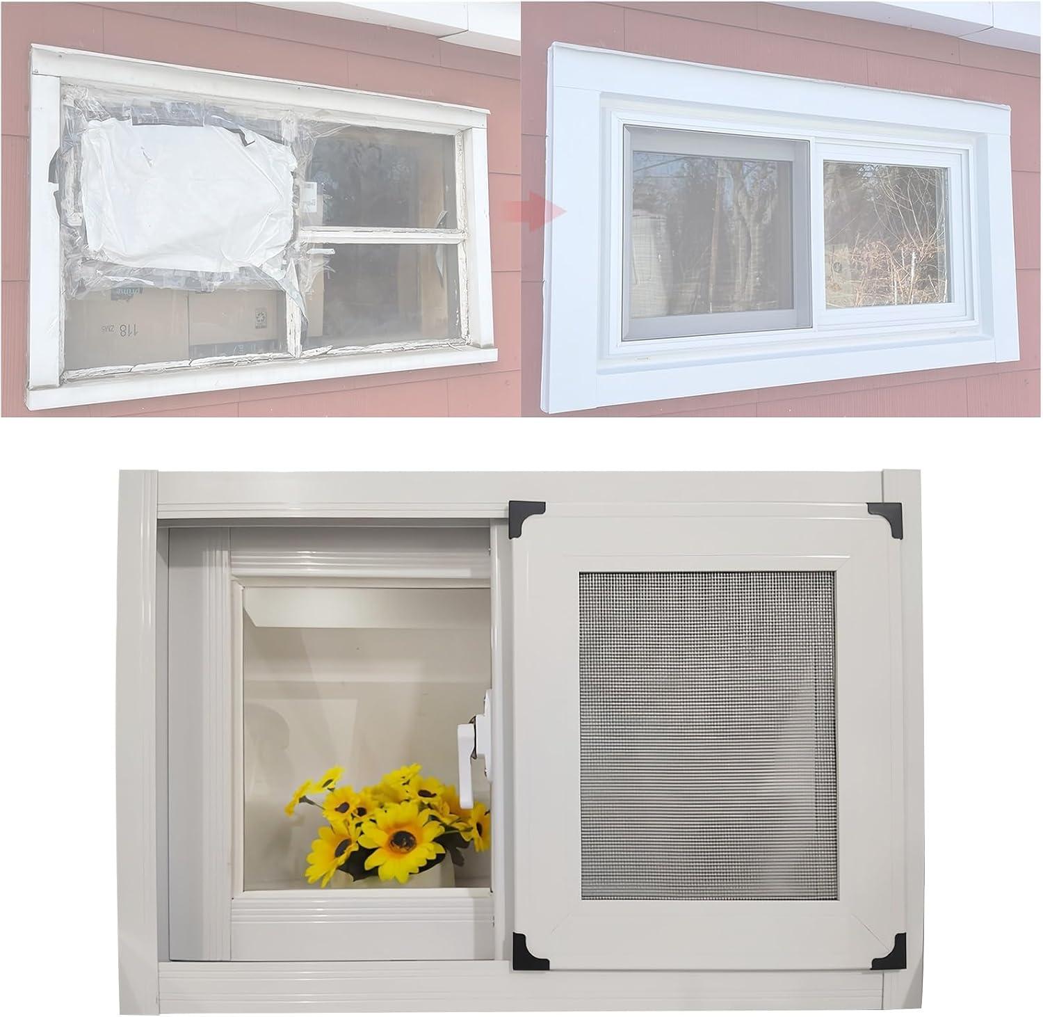 Kellerfensterersatz 88,9 x 50,8 cm mit Schloss und sicherer F-Halterung zur Belüftung im Haus, für GA und alle Standorte, wetterbeständig und energieeffizient