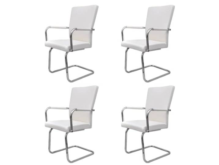 Coespram Freischwinger 4er Set Weiss Kunstleder Esszimmerstuehle Ergonomische Schwingstuehle fuer Esszimmer und Kueche mit robuster Eisenkonstruktion und pflegeleichtem Polstersitz.