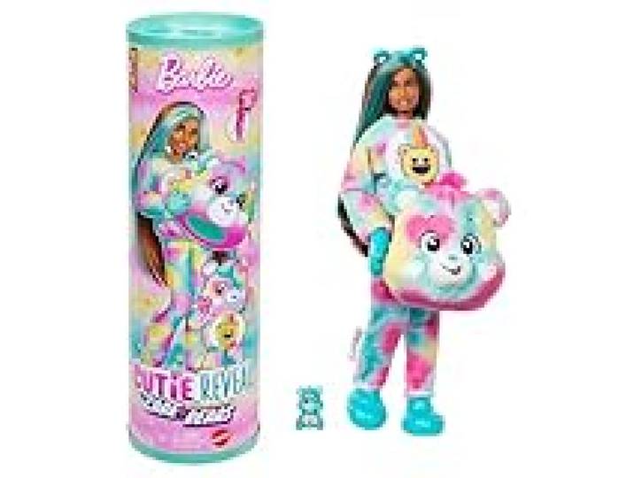 Barbie Poupée Cutie Reveal Bisounours, avec Costume en Peluche Touradieuse et 10 Surprises, y Compris Changement de Couleur et Mini Ours, JFV62