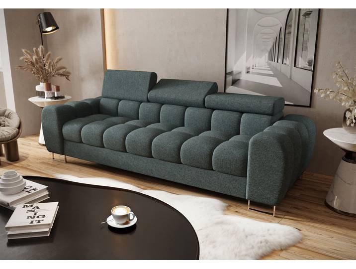 Fun Möbel 3-Sitzer Designersofa Sofa BASTIEN in Stoff, mit 3 einstellbaren Kopfstützen, Rundumbezug