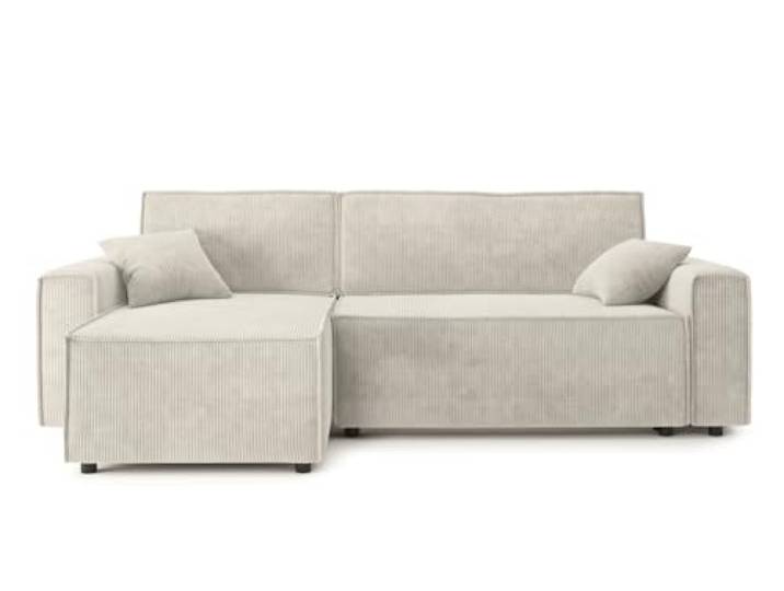 BAÏTA Ecksofa, ausziehbar, Mira 4-Sitzer, Cordstoff, Beige Winkel umkehrbar, Aufbewahrungsbox