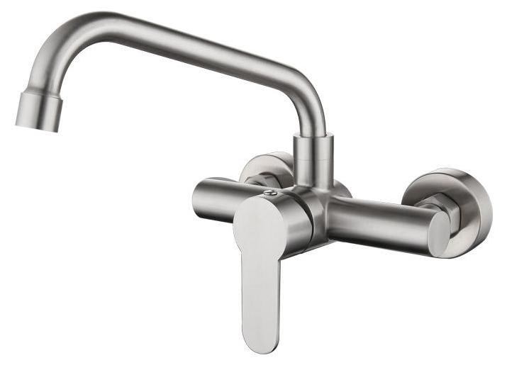 Wandmontierte Küchenarmatur, Küchenmischer aus Edelstahl 304, Küchenarmatur mit schwenkbarem Auslauf