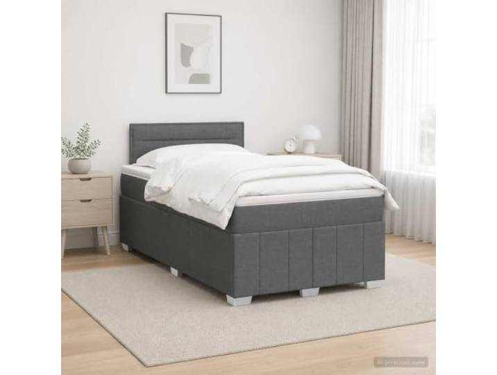 Boxspringbett mit Matratze dunkelgrau 120 x 190 cm Verstellbares Kopfteil, mehrfarbige LED-Leuchten, Struktur aus Holz, Taschenfedern, mittlere Steifigkeit