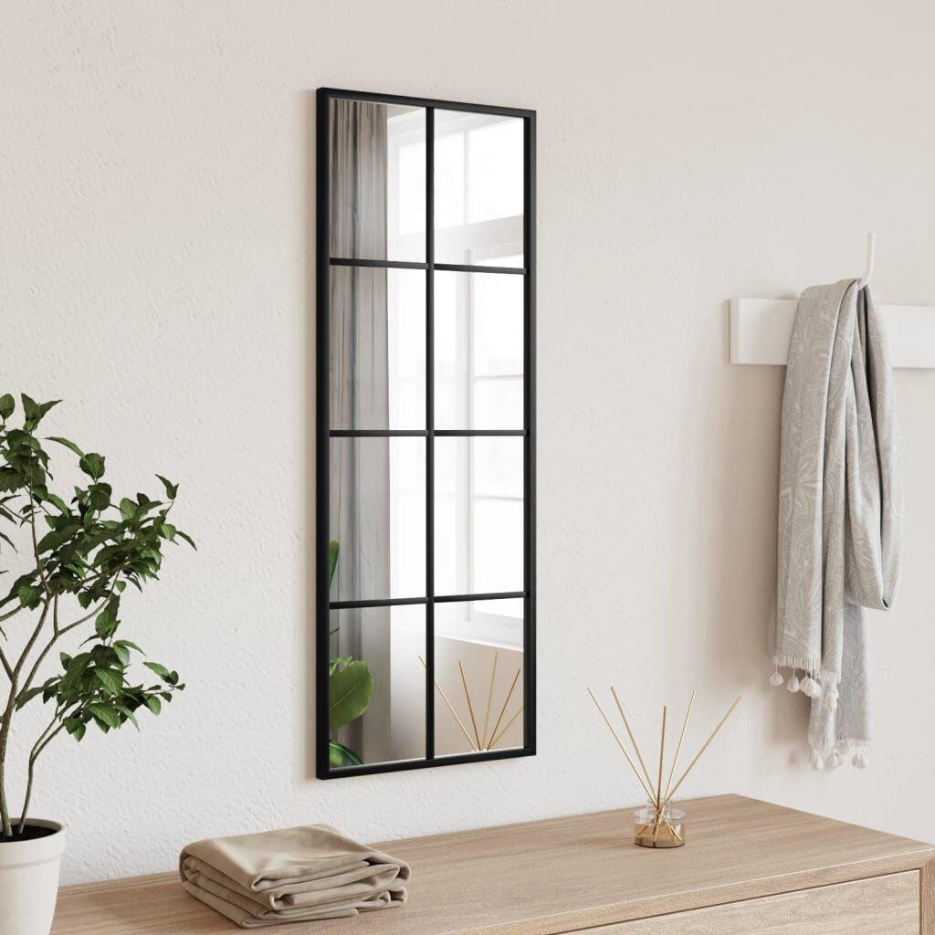 17 Stories Mikayia Rectangular Metal Wall Mirror Black 80cm H x 30cm W