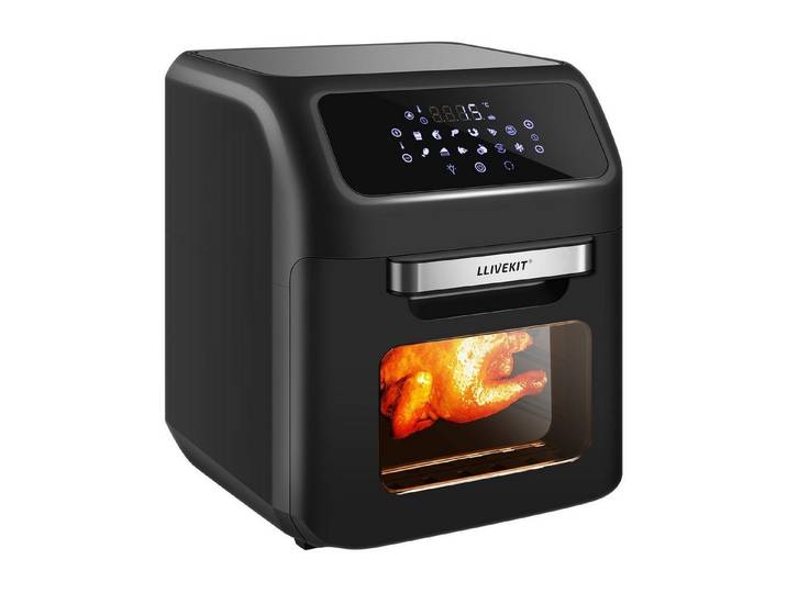 LLIVEKIT Heißluftfritteuse, 1800 W, 12L, mit 6 Zubehör & Rezeptbuch, Schwarz