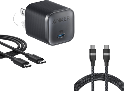 Nano Charger (45W) with USB-C to USB-C Cable and Anker USB-C to USB-C Cable (6 ft, 240W, Upcycled-Braided)