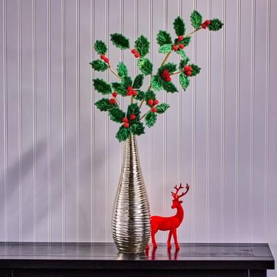 Regency International "25"" Beaded Velvet Holly Spray"