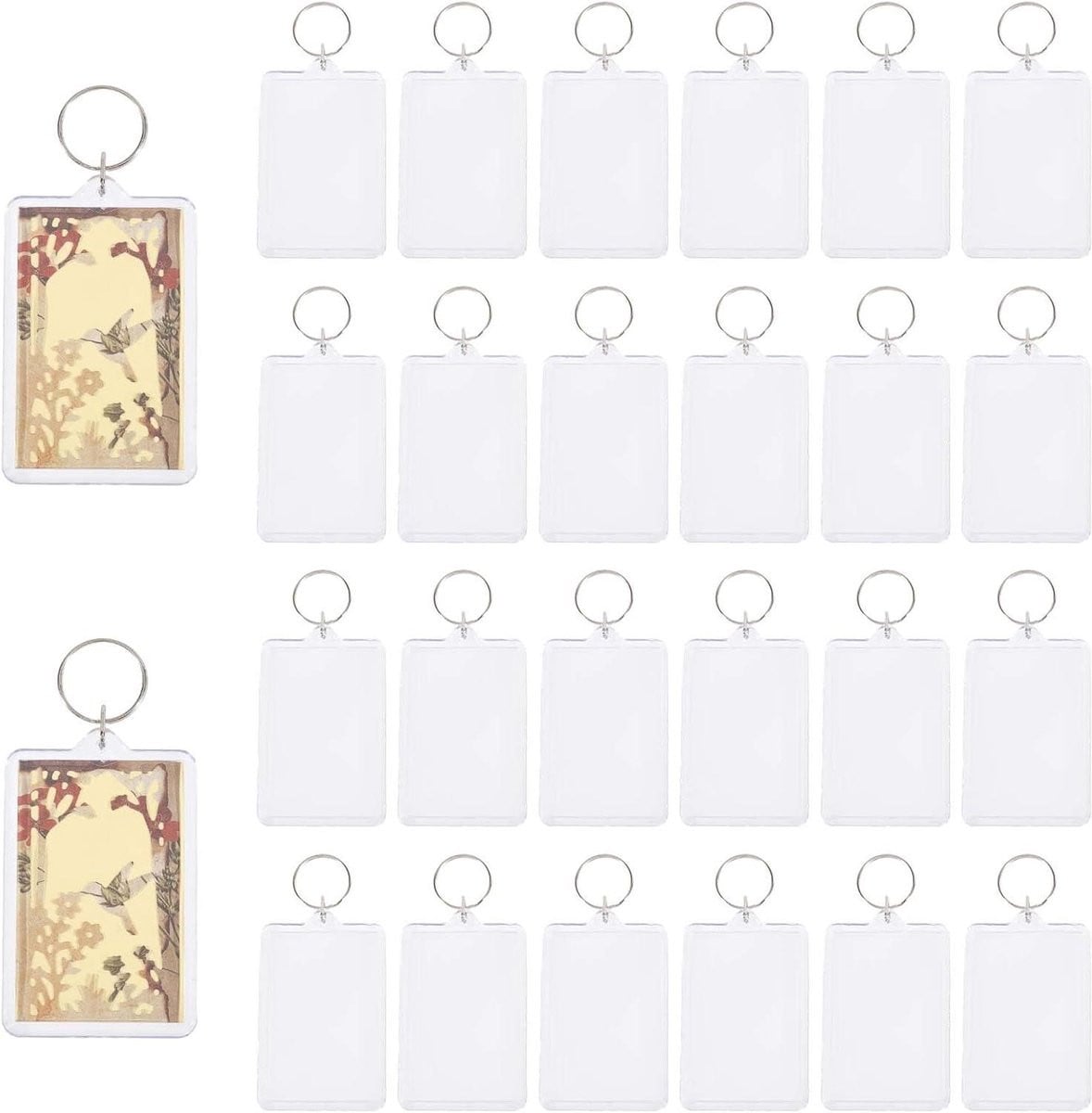 Set van 24 transparante acryl fotolijst sleutelhangers voor persoonlijke decoratie