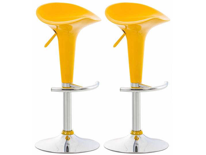 TPFLiving 2er Set Barhocker Saturn Gestell Metall in Chromoptik Kunststoff - Gelb