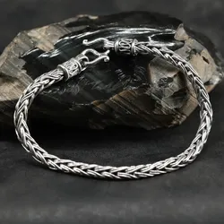 Drachensilber Wikinger Armband 925 Sterlingsilber 4 mmArmschmuck 22cm - Silber