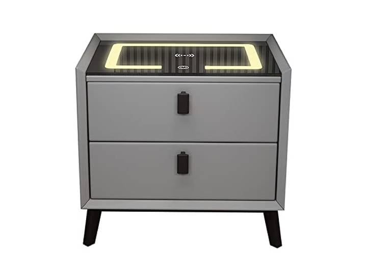 Intelligenter Nachttisch, intelligenter Nachttisch mit kabelloser Ladestation und 3-farbigen LED-Leuchten, moderner Beistelltisch aus Holz (Farbe: Dunkelgrau/Schwarz, Größe: 50 cm)