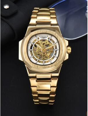 Youfap Market Luxury Skeleton Automatic Watch For Men Waterproof Stainless Steel Business Timepiece gold And White
