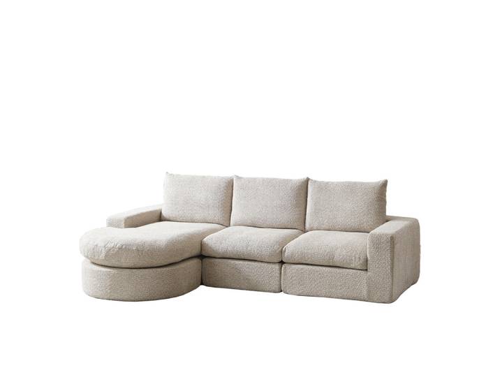 Wishdor Ecksofa Chenille Beige mit Kissen, L-Form, 251x160 cm, Wohnzimmer, Sofas & Couches, Wohnlandschaften, Ecksofas