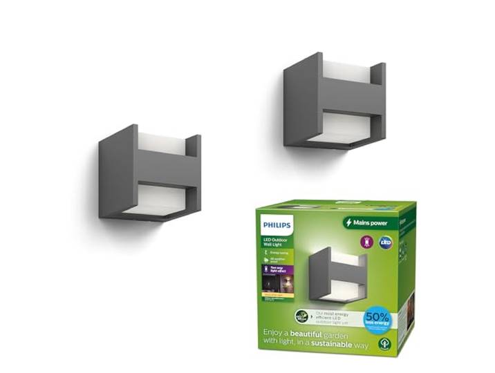 PHILIPS Arbour LED Outdoor ultra effiziente Wandleuchte, 2-flammig/up-down, wetterfeste Außenleuchte mit warmweißem Licht, energiesparende LED Beleuchtung, anthrazit, Doppelpack