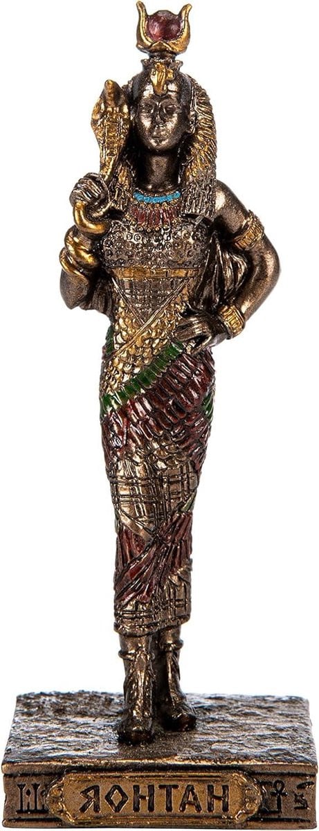 Handgeschilderd Brons Hathor Godin Beeldje - Egyptisch Standbeeld voor Decoratie - Hoogte: 8.5 cm