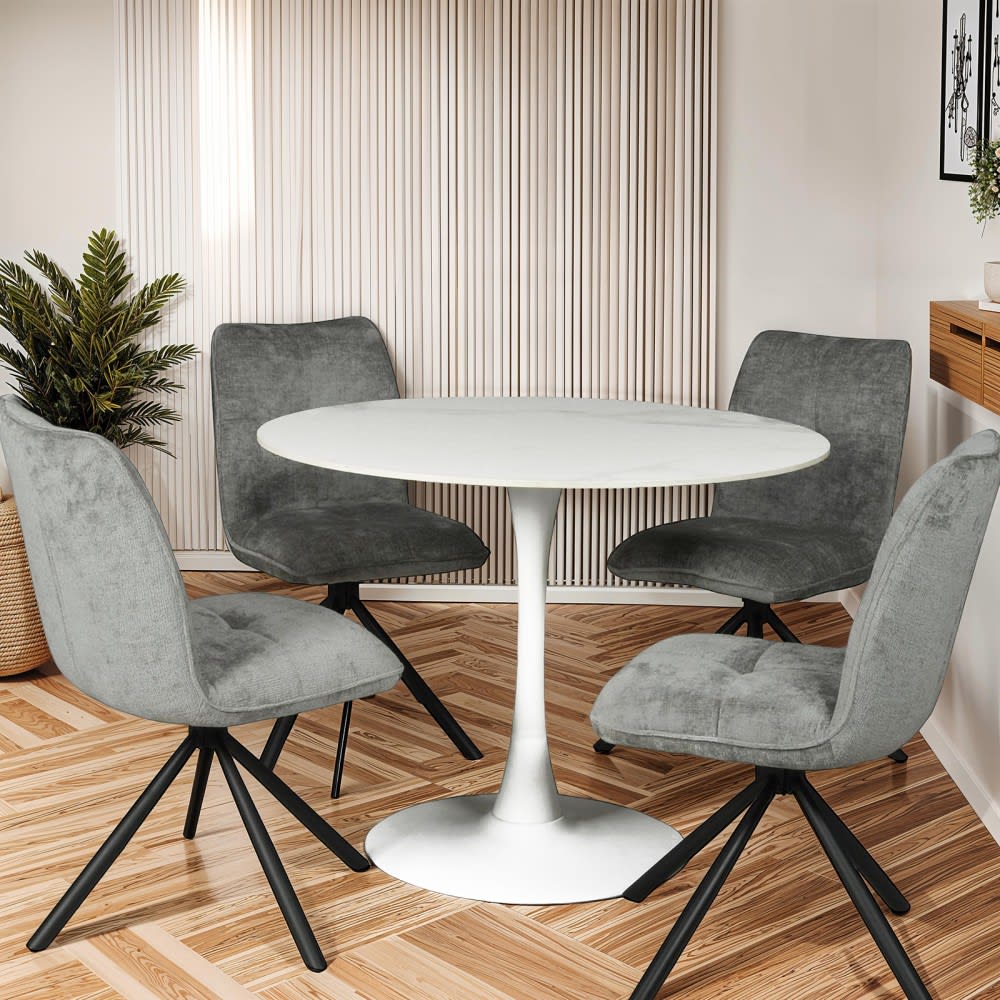 Weber industries Table ronde 4 pers. Pied métal et plateau pierre sintérisée, blanc Blanc 110x77x110cm