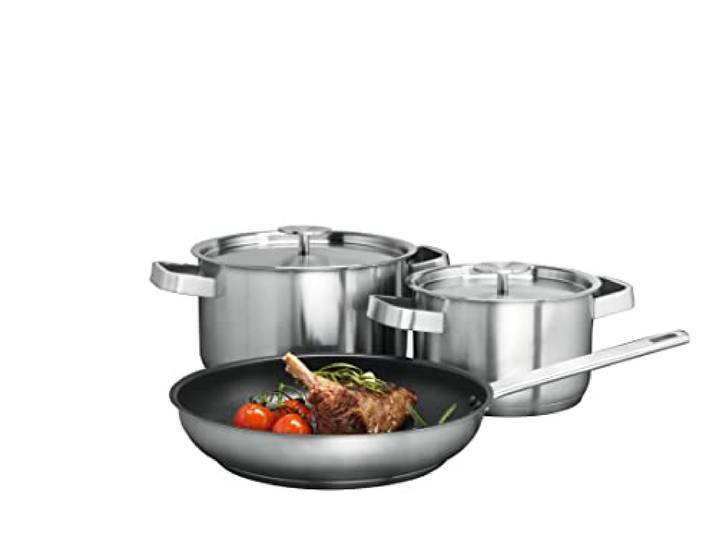AEG 3 teiliges Koch- und Brat-Set A3SS / 1 x Bratpfanne / 2 x Töpfe / massiver Mehrschichtboden / Antihaftbeschichtung / für alle Kochfeldtypen / spülmaschinengeeinget