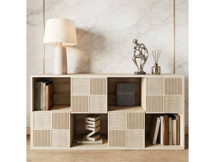 Bibliothèque à 4 Niveaux Meuble de Rangement avec 8 Cubes et 4 Portes 60x30x125 cm pour Salon Bureau Chambre