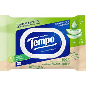 Tempo Feuchtes-Toilettenpapier Sanft & Sensitiv, extra Frische & Sauberkeit, natürliche Aloe Vera, 42 Tücher