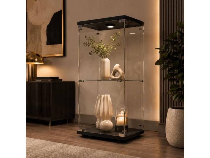 Vitrines en Verre 86x40x36.5 cm armoires de Rangement Verticales en Verre Vitrine Verre avec LED pour Salons Chambres Noir