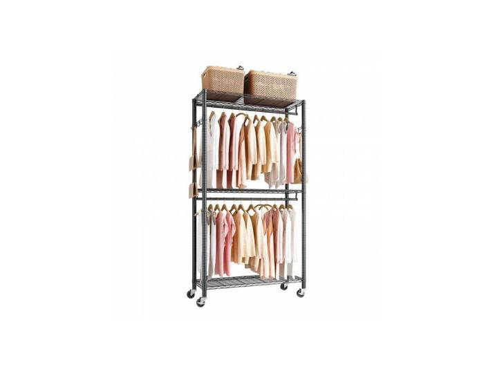 Portant Vêtements Mobile Roulettes 3 Étagères Réglables Acier Carbone Charge 204 kg pour Rangement Chambre Magasin Noir