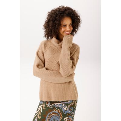 Strickpullover ANISTON CASUAL, Damen, Gr. 34, beige (camelfarben), Strick, Obermaterial: 75% Polyacryl, 22% Polyester, 3% Elasthan, meliert, lässig geschnitten hüftlang, Strickkante, Pullover Strickpullover, im interessanten Muster-Mix - NEUE...