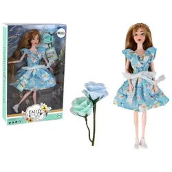 Kinderpuppe Emily Spring Langes Haar Blaues Blumenkleid