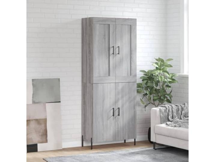 Stilvolles Highboard mit Eisenbeinen in Betongrau, Highboard Betongrau modernes Design, stabiles mit Wandhalterungssicherung, Elegantes für Wohnzimmer Aufbewahrung,