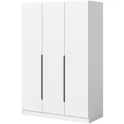 KLEIDERSCHRANK weiß 3-türig 120 x 181 cm, Drehtürenschrank mit zusätzlichen Einlegeböden