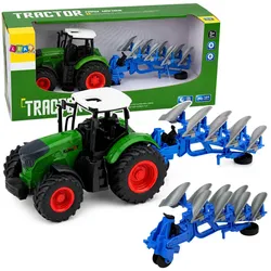 Landwirtschaftlicher Traktor mit Doppelscharpflug, Gummireifen, Grün, Maßstab 1:24