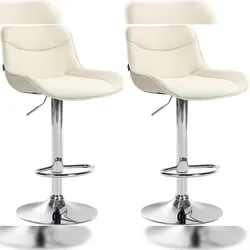 Décoshop26 - Set aus 2 ergonomisch geformten Drehhockern mit Ziernähten in cremefarbenem Stoff und verchromtem Metallgestell 10_0006006