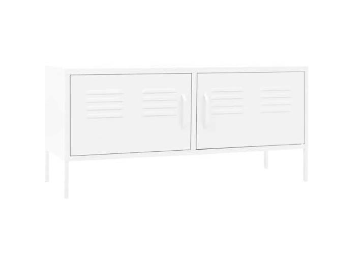 LMTYOENFG TV Schrank Weiß 105x35x50 cm Stahl Lowboard Fernsehtisch Robustes TV Lowboard aus Stahl für Wohnzimmer & Schlafzimmer, mit 2 Türen, Stellfüßen und praktischem Kabelmanagement.