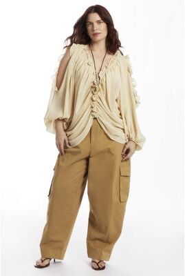 Plus Size Women's Draped Off-The-Shoulder Blouse by June & Vie in Pebble (Size 26/28)