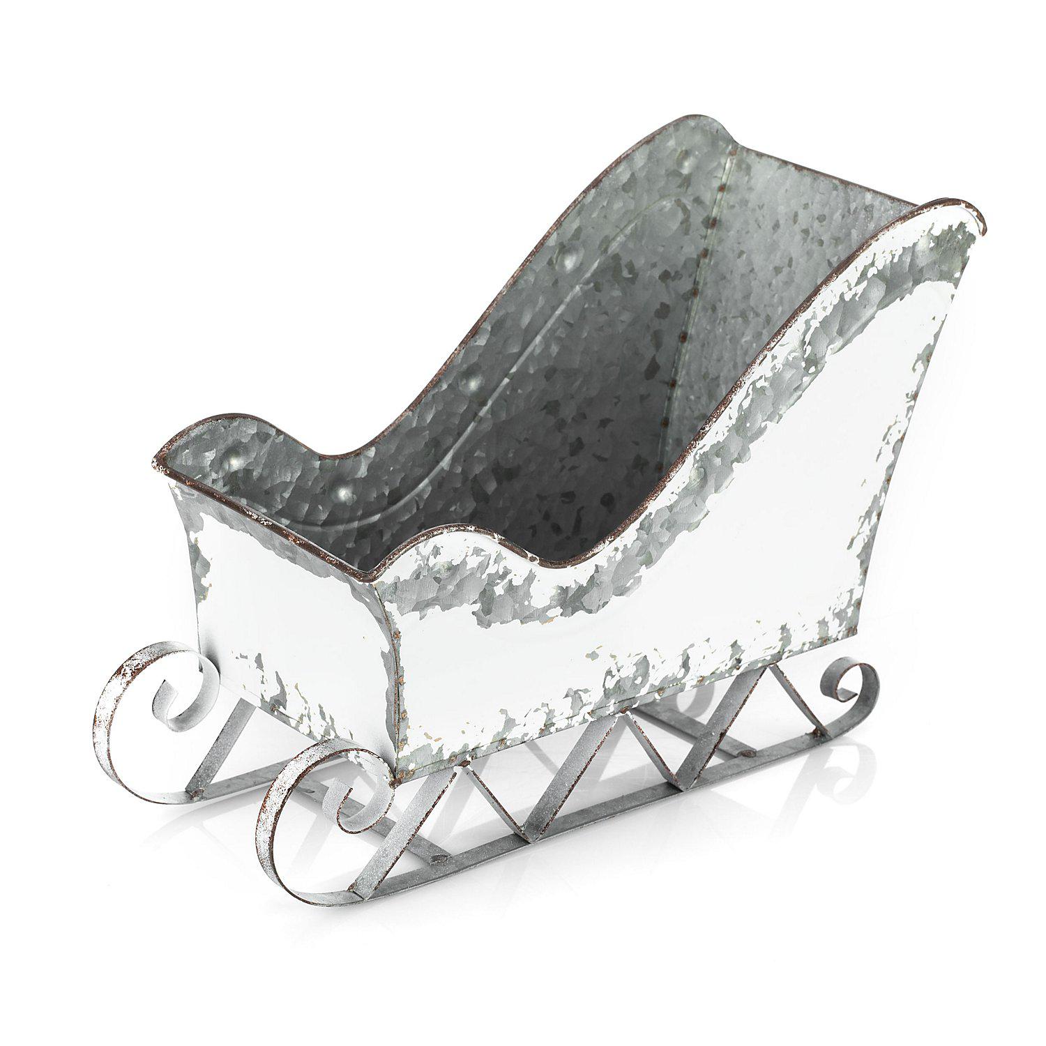 Metall-Schlitten, weiß-silber, 33 x 15 cm