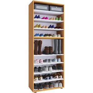 VCM Schuhregal Lona XXL, aus Holz, 9 Ebenen für 36 Paar, 70 x 183 x 37cm, buche