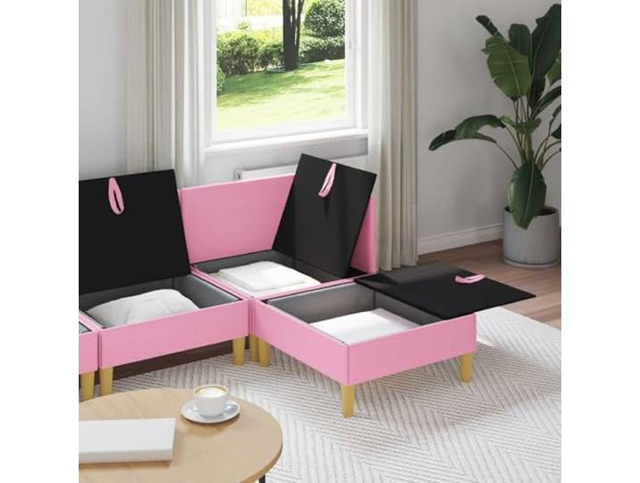 KTHLBRH Modulares Sofa-Set, Rosa, 4-Sitzer, mit Stauraum Waschbarer Stoff, abnehmbare Kissen, personalisierbares Design, 5 Stück