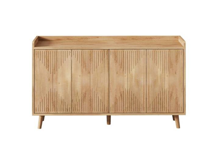 Buffet 4 portes décor gravé meuble de rangement multifonction étagères réglables salon salle à manger 140x40x84 cm
